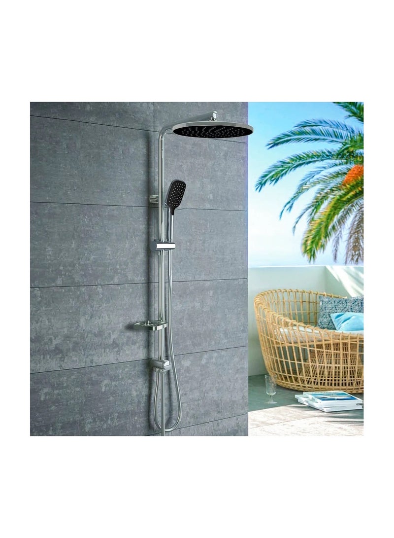 9-Piece Shower Set - Shower Pan + Hand Shower + Shower Rod + 2 Fixtures + Brake + Soap Dish + Long Hose + 50 Cm Hose + Brass Shower Adapter (Ruler90012) - Image 5