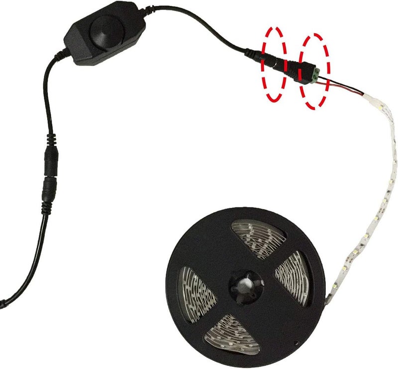 TronicsPros DC 12V-24V 3A LED Strip Dimmer Switch LED Tape Dimmer Controller PWM Inline Rotary Dimmer 5.5mm x 2.1mm DC Jack for COB LED Strip SMD 5050 3528 2835 5630 LED Ribbon LED String Light, Black - Image 4