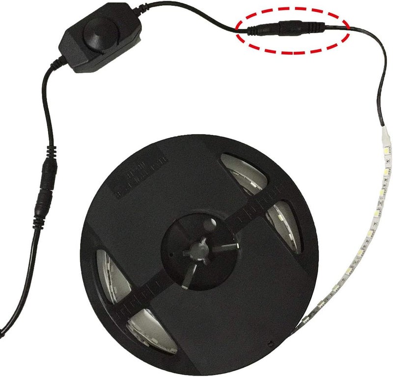 TronicsPros DC 12V-24V 3A LED Strip Dimmer Switch LED Tape Dimmer Controller PWM Inline Rotary Dimmer 5.5mm x 2.1mm DC Jack for COB LED Strip SMD 5050 3528 2835 5630 LED Ribbon LED String Light, Black - Image 3