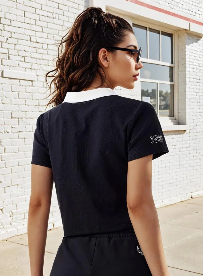 Kappa Kappa Ribbed Cropped Polo T-shirt