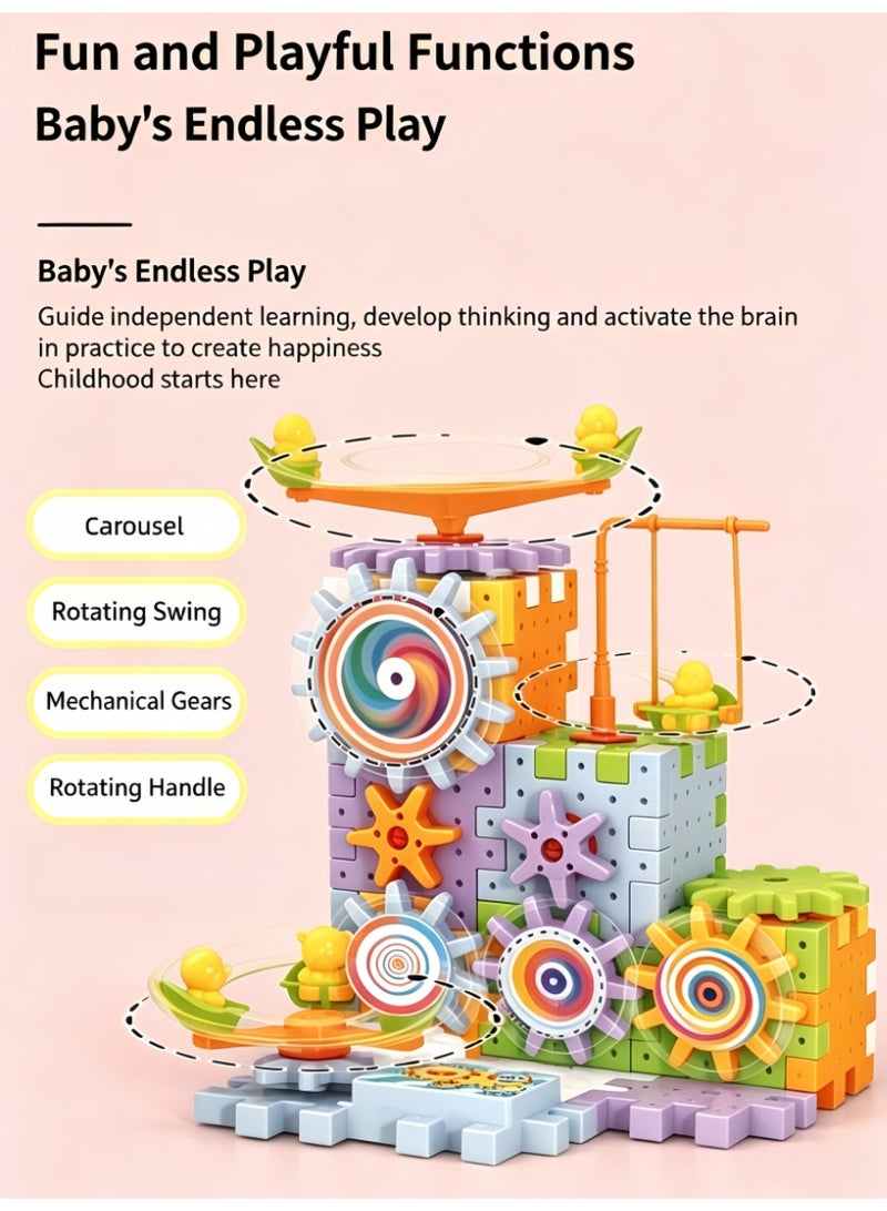 أرانجيلي 263 PCS كتل بناء العتاد الكهربائي مع سيارة مسار السباق ، العتاد الدوار التفاعلي STEM لعبة البناء التعليمي ، الوضع المزدوج (البطارية والدليل) لغز التعلم الإبداعي للأطفال الأولاد والبنات ، هدية مثالية للأطفال في مرحلة ما قبل المدرسة والأطفال الصغار (XNL-E017-263PCS) - Image 4