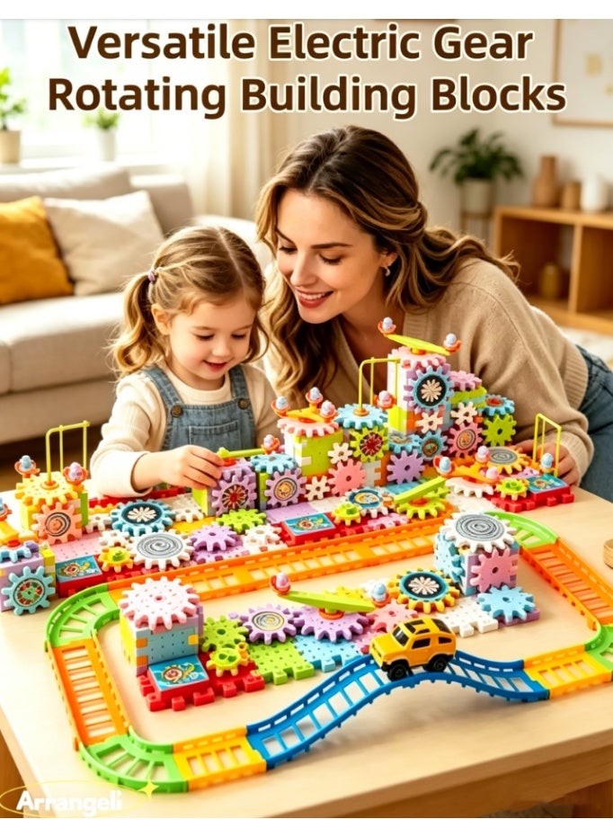 أرانجيلي 263 PCS كتل بناء العتاد الكهربائي مع سيارة مسار السباق ، العتاد الدوار التفاعلي STEM لعبة البناء التعليمي ، الوضع المزدوج (البطارية والدليل) لغز التعلم الإبداعي للأطفال الأولاد والبنات ، هدية مثالية للأطفال في مرحلة ما قبل المدرسة والأطفال الصغار (XNL-E017-263PCS) - Image 1