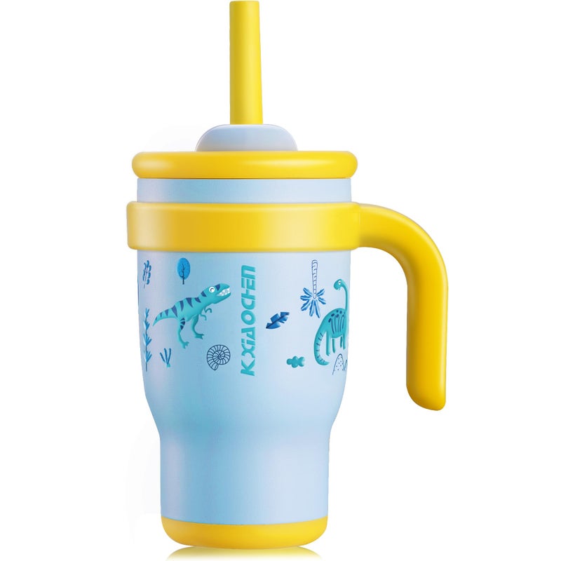 KXIAOCHEN Toddler Tumbler With Straw Spill Proof 14 Oz, Kids Tumbler With Handle Insulated Stainless Steel BPA-Free Keeps Drinks Cold up to 24 Hrs for Travel Cup Holders Outdoors, Blue Dinosaur - Image 1