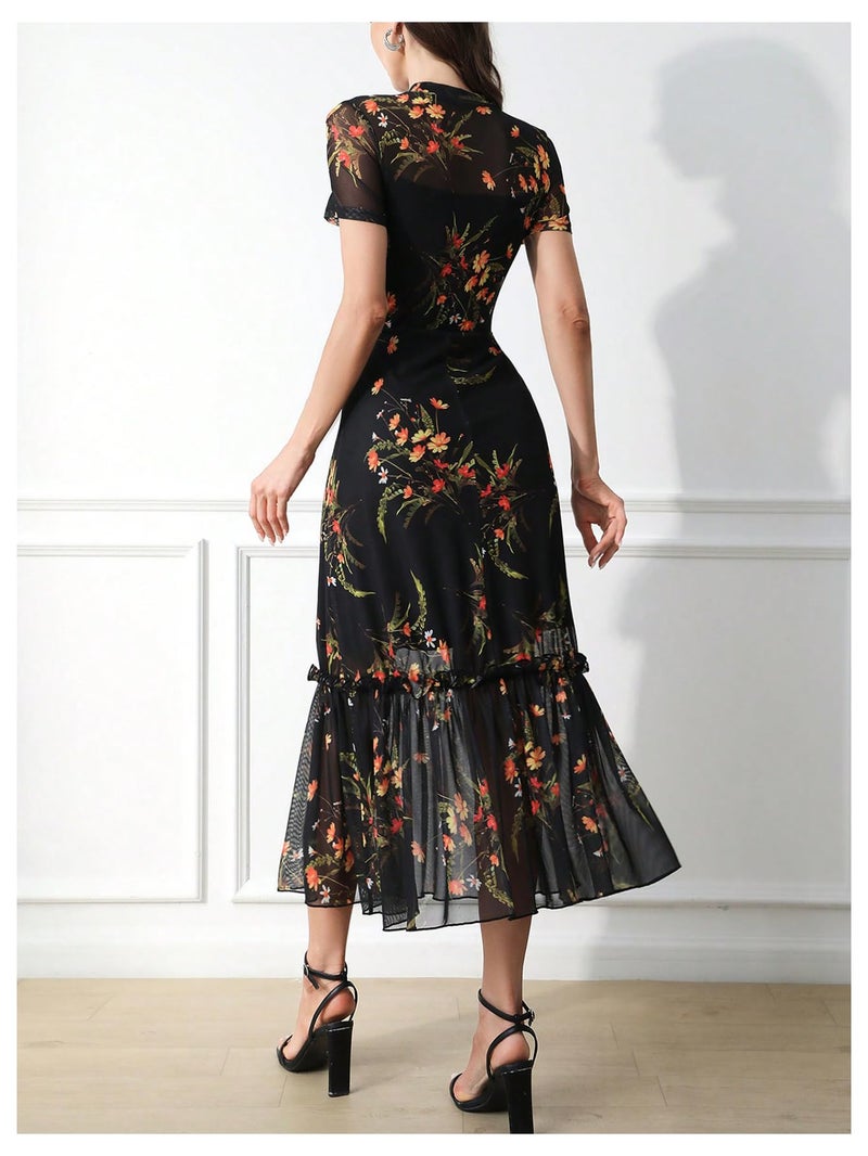 Verdusa Women's Floral Asymmetrical Going Out Dress 2026 Summer Wedding Guest Dress Black Large - Image 2