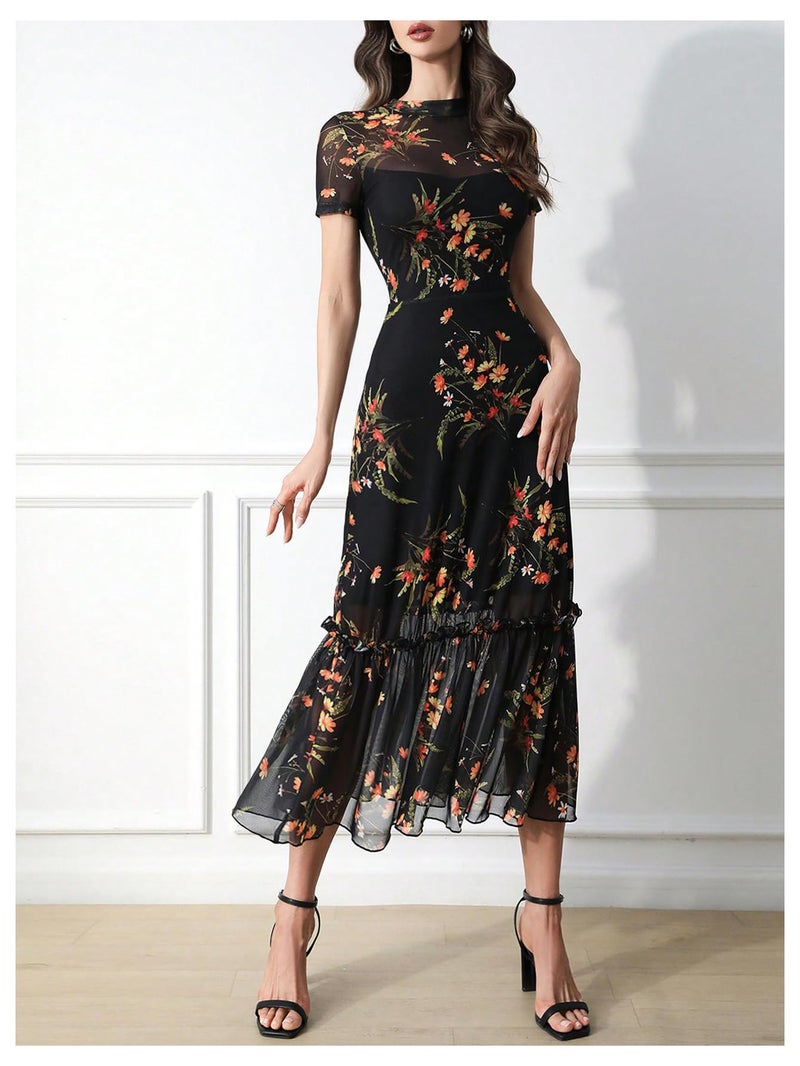 Verdusa Women's Floral Asymmetrical Going Out Dress 2026 Summer Wedding Guest Dress Black Large - Image 3