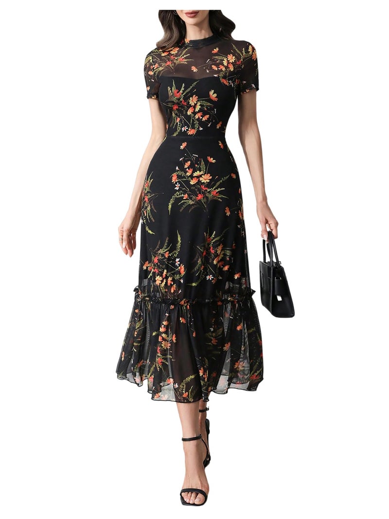 Verdusa Women's Floral Asymmetrical Going Out Dress 2026 Summer Wedding Guest Dress Black Large - Image 1