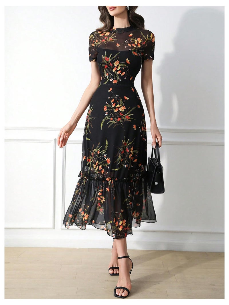 Verdusa Women's Floral Asymmetrical Going Out Dress 2026 Summer Wedding Guest Dress Black Large - Image 4