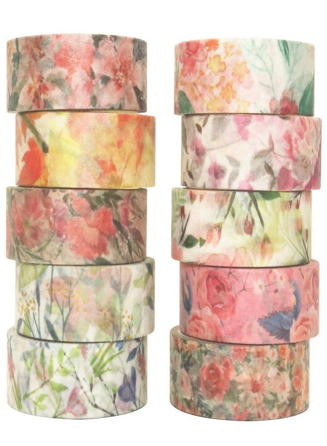 ELEPHANTBOAT HASTHIP® 10 Roll Washi Tapes Set Spring Flower Colour Tapes Decorative Tape Craft Supplies for DIY Craft, Journal Supplies, Gift Wrapping, Scrapbooking. - Image 1