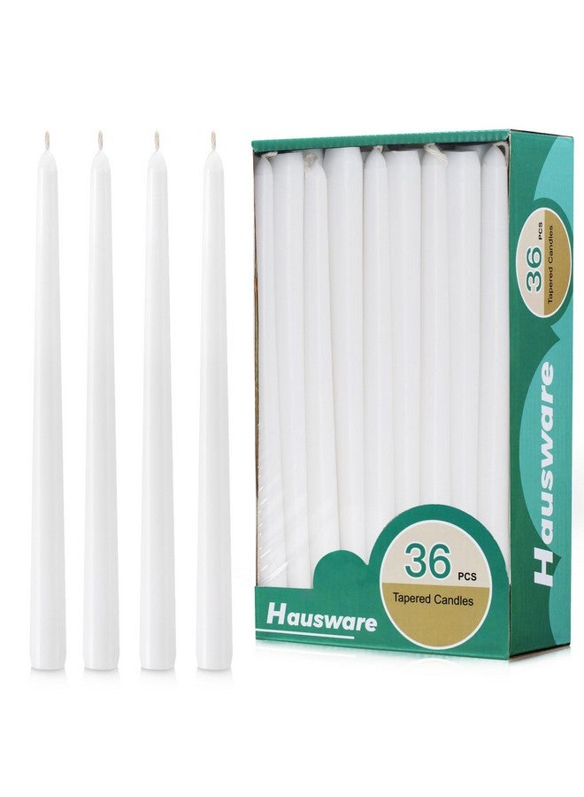 Hausware 36 Pack White Taper Candles, 8 Hour Burn Time,Unscented Dripless and Smokeless, 10 inch Elegant Premium Quality Dinner Candle for Home Décor, Restaurant, Wedding, Party Candlesticks - Image 1