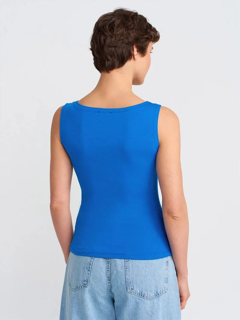 Dilvin Dilvin Sleeveless Slim-Fit Boat Neck Blouse