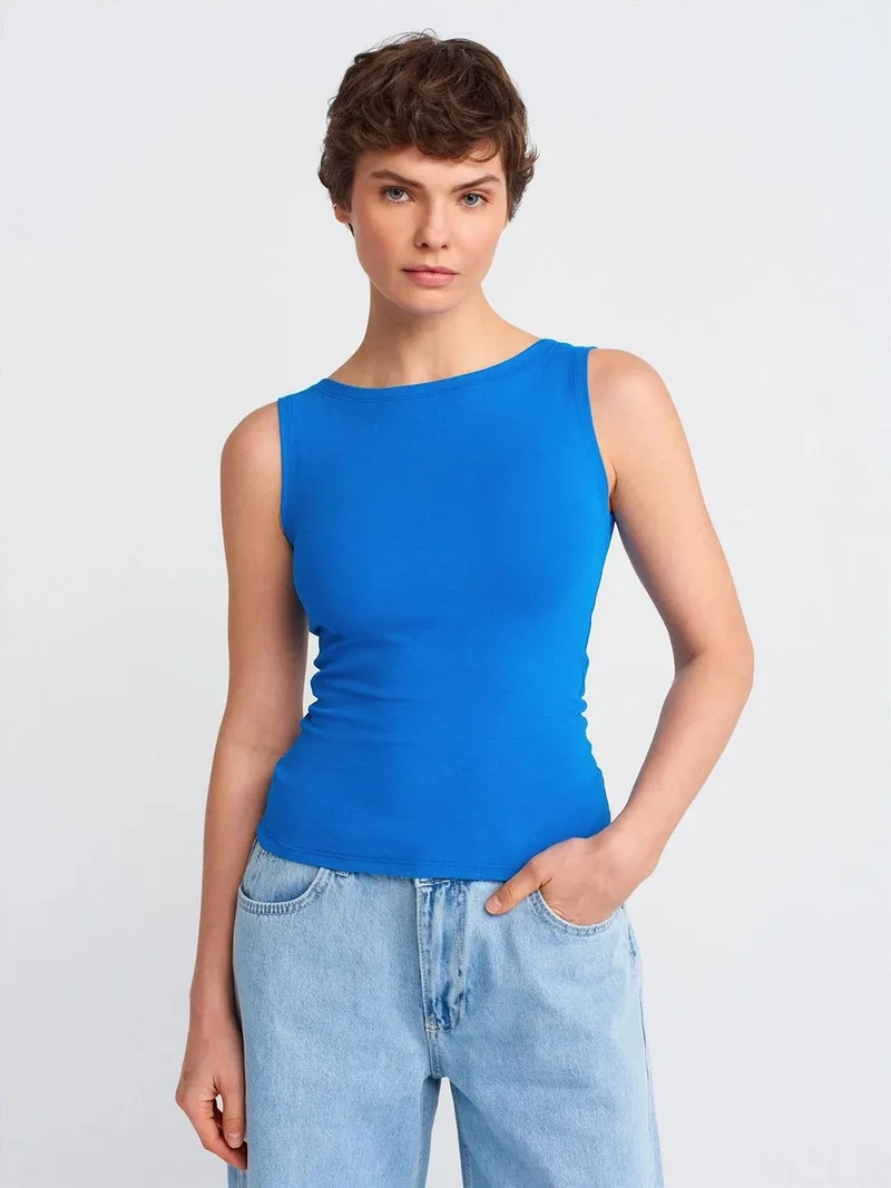 Dilvin Dilvin Sleeveless Slim-Fit Boat Neck Blouse