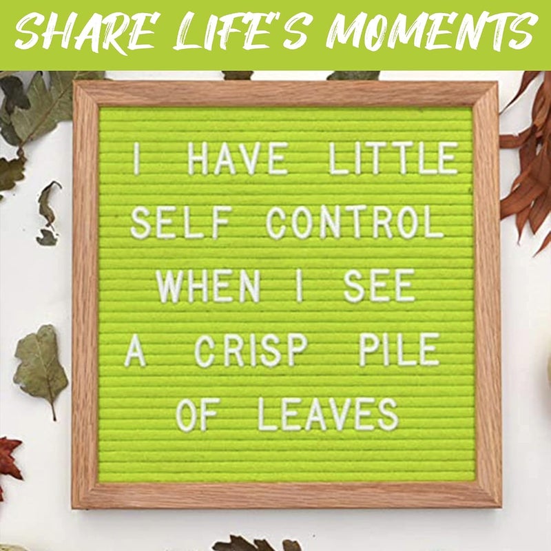 Felt Like Sharing Felt Letter Board, 10x10in Changeable Letter Board with Letters White 300 Piece - Felt Message Board, Oak Frame Wooden Letter Board for Baby Announcements, Milestones, Office Decor & More (Lime Green) - Image 3