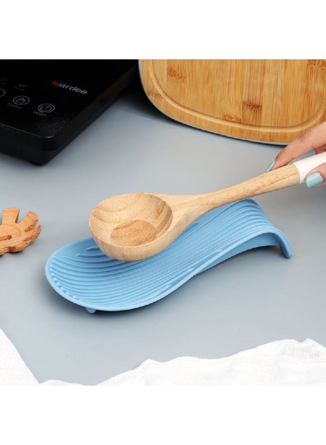 Non-slip Silicone Spoon Rest Holder Blue Stove Top Utensil Rack Kitchen Scoop Storage, Spoon Holder Silicone Spoon Cushions Efficient Large Spoon Rest Holder - Image 1