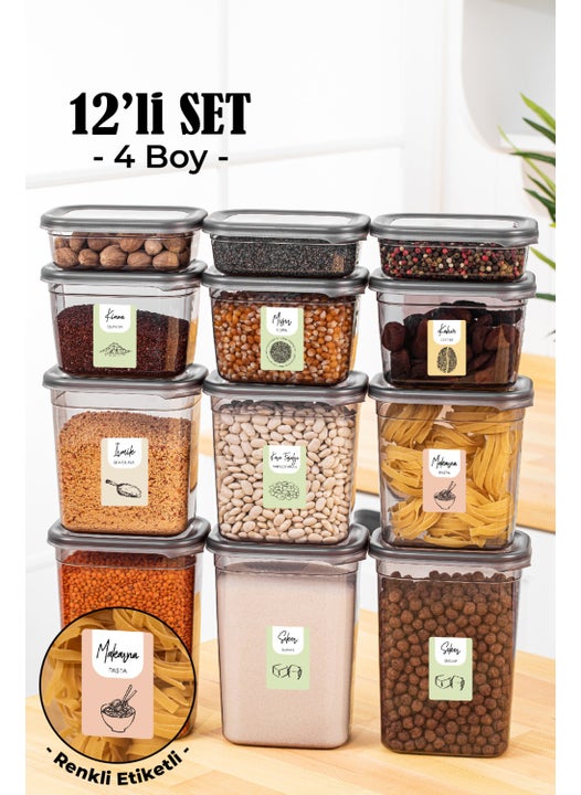 12pcs Colored Labeled Peggy Rectangular Storage Container Set 3x(1500+1150+800+400 ml) Anthracite