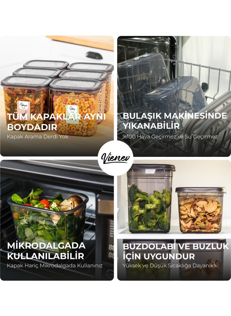 Vienev - 12pcs Colored Labeled Peggy Rectangular Storage Container Set 3x(1500+1150+800+400 ml) Anthracite - Image 1