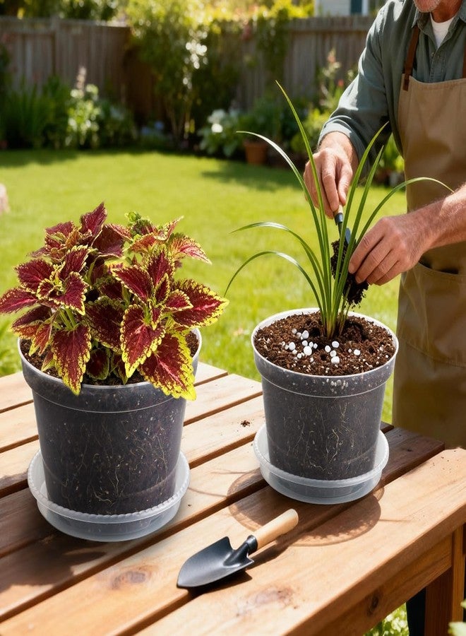 RooTrimmer 12 Pack 8 Inch Clear Plant Pots with Saucers, Transparent Plastic Nursery Pots with Drainage Hole, Sturdy Garden Planter Pots, Planting Starter Pots for Indoor Outdoor - Image 5