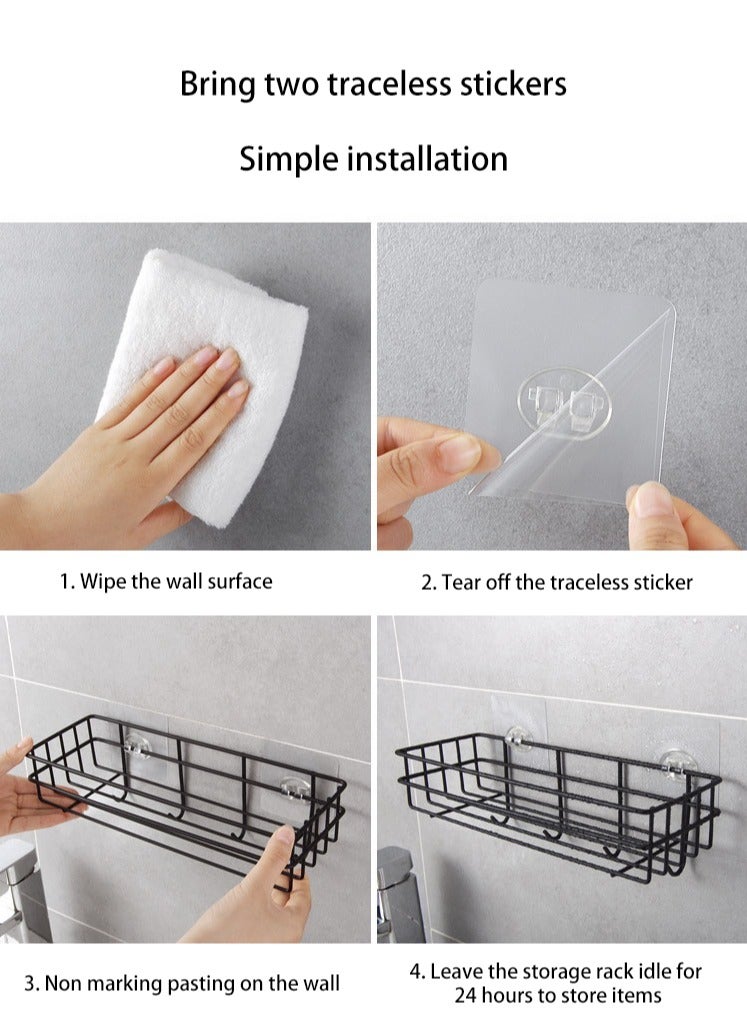 Manhua Kitchen and bathroom storage rack,Wall mounted non perforated storage rack,Black/White - Image 4