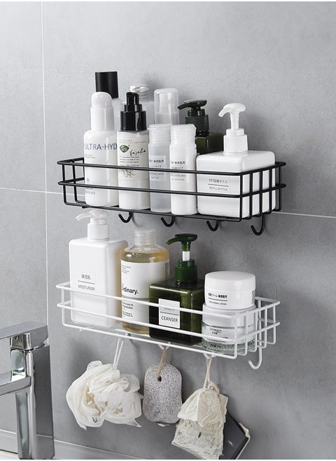 Kitchen and bathroom storage rack,Wall mounted non perforated storage rack,Black/White