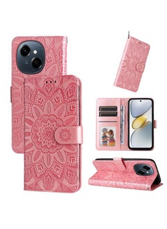 For Tecno Spark Go 1 / Pop 9 / Spark Go 2025 Embossed Sunflower Leather Phone Case(Pink)