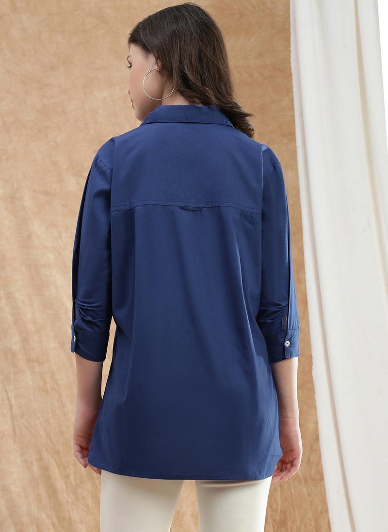 Globus Women's Blue Casual Wear Shirt with Spread Collar and Cuff Sleeves - Image 4