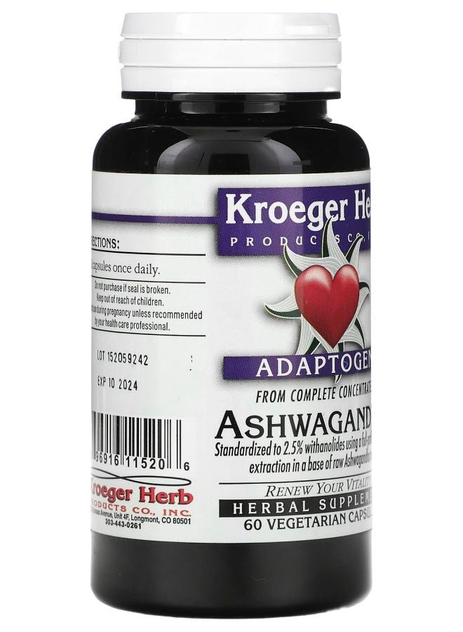 Kroeger Herb Co Ashwagandha 60 Vegetarian Capsules (225 mg per Capsule) - Image 2