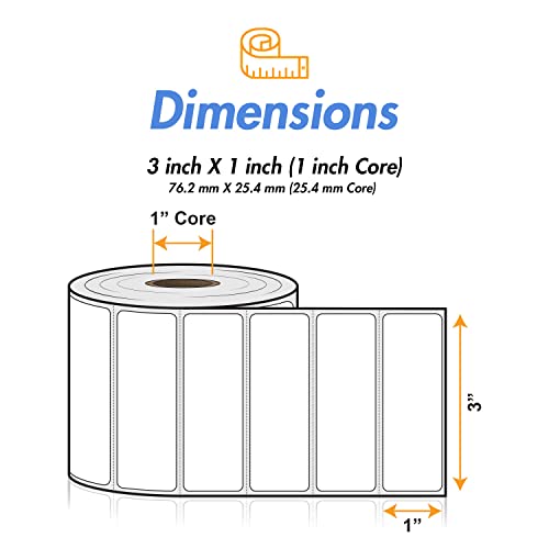 OfficeSmartLabels - 3" x 1" Direct Thermal Labels - Compatible with Zebra & Rollo Desktop Printers and More – 1” Core, Permanent Adhesive & Perforated (1375/Roll, 5500 Labels in 4 Rolls) - Image 4