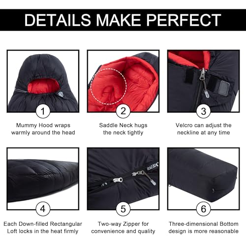 QEZER 0 Degree Down Sleeping Bag for Adults with 650 Fill Power for 27℉-0℉ Cold Weather Lightweight Sleeping Bag - Image 4