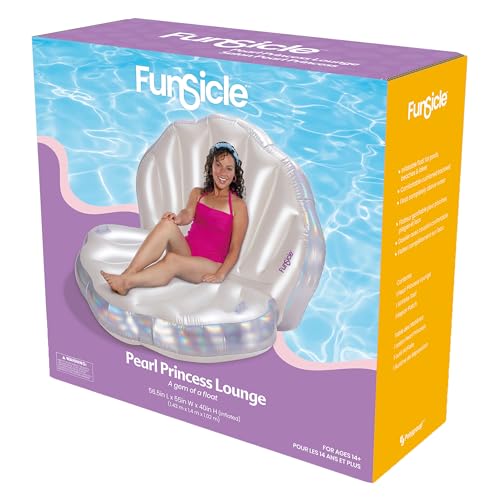 Funsicle Pearl Princess Lounge Inflatable Pool Water Float 585x55x40 Holographic Pearlized Design Water Toy 220 lb Capacity - Image 1