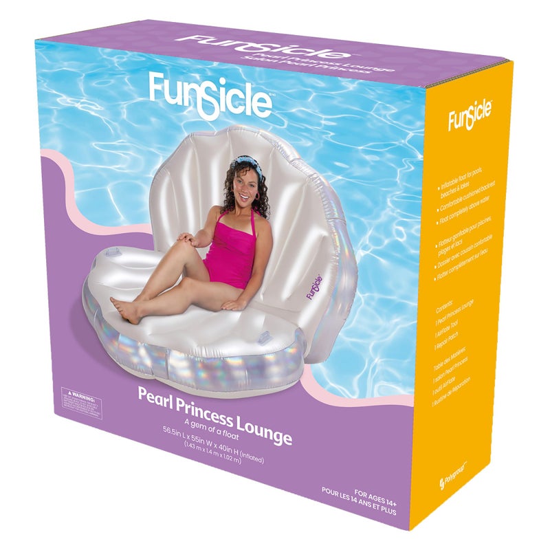 Funsicle Pearl Princess Lounge Inflatable Pool Water Float 585x55x40 Holographic Pearlized Design Water Toy 220 lb Capacity - Image 2