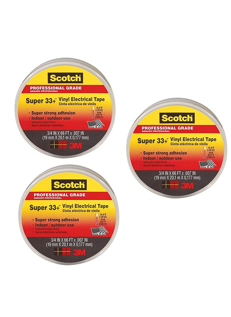 3M Scotch 3M Scotch Super 33+ Vinyl Electrical Tape 75-Inch by 66-Feet 3-PACK 