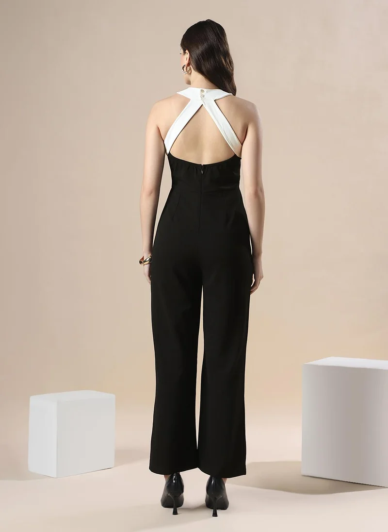 globus Globus Women Black Halter Neck Stylized Back Party Wear Jumpsuit
