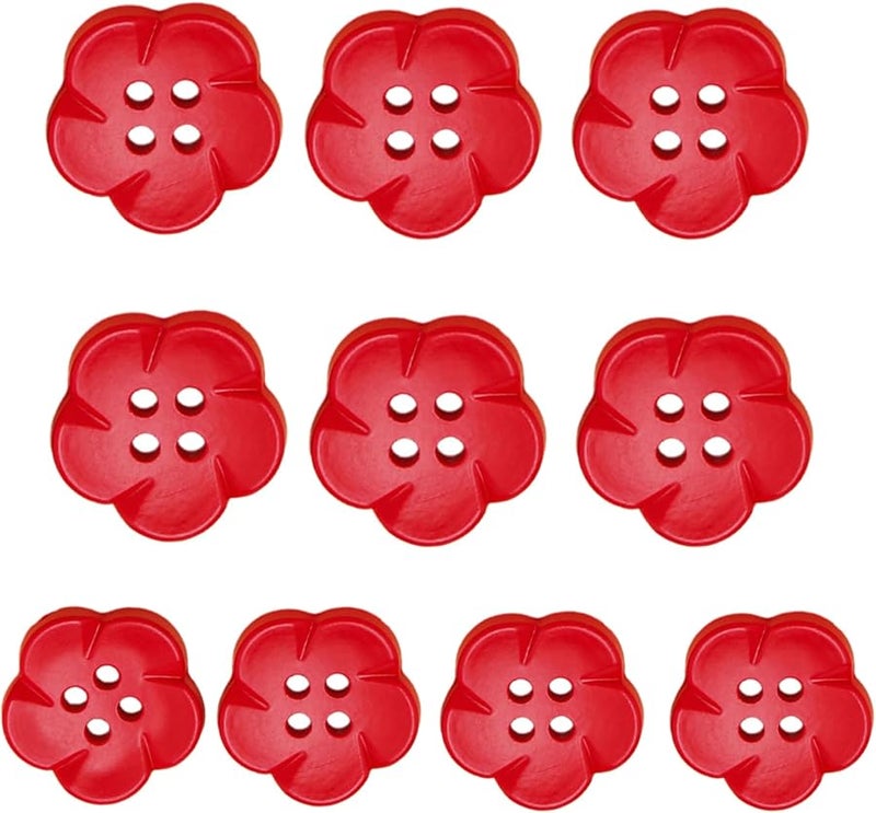 أزرار خياطة على شكل زهرة حمراء بأربعة فتحات، أزرار راتنجية لمشاريع الخياطة - Image 5