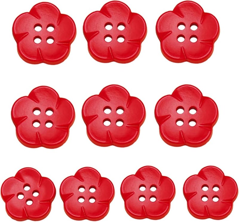 أزرار خياطة على شكل زهرة حمراء بأربعة فتحات، أزرار راتنجية لمشاريع الخياطة - Image 1