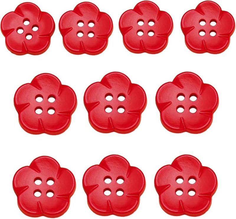أزرار خياطة على شكل زهرة حمراء بأربعة فتحات، أزرار راتنجية لمشاريع الخياطة - Image 3