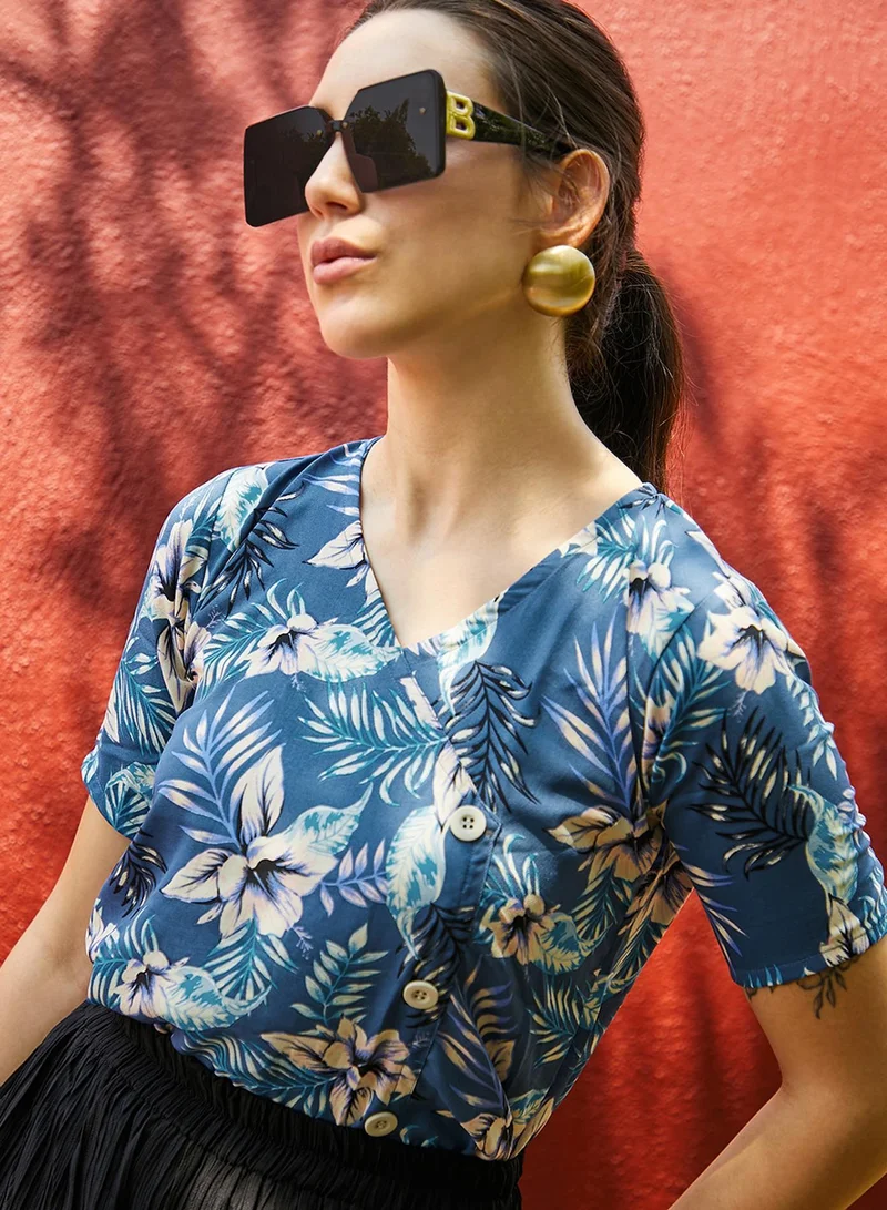 Women's Steel Blue Botanical Hues Top