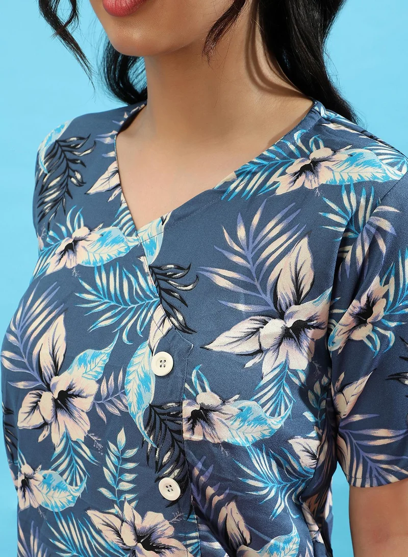 PINACOLADA  Women's Steel Blue Botanical Hues Top for Women | Best Price UAE