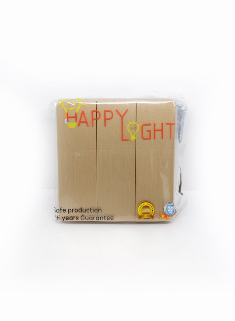 Happy Light Electric wall switch, tripartite button, dual line, golden, piano design - Image 5