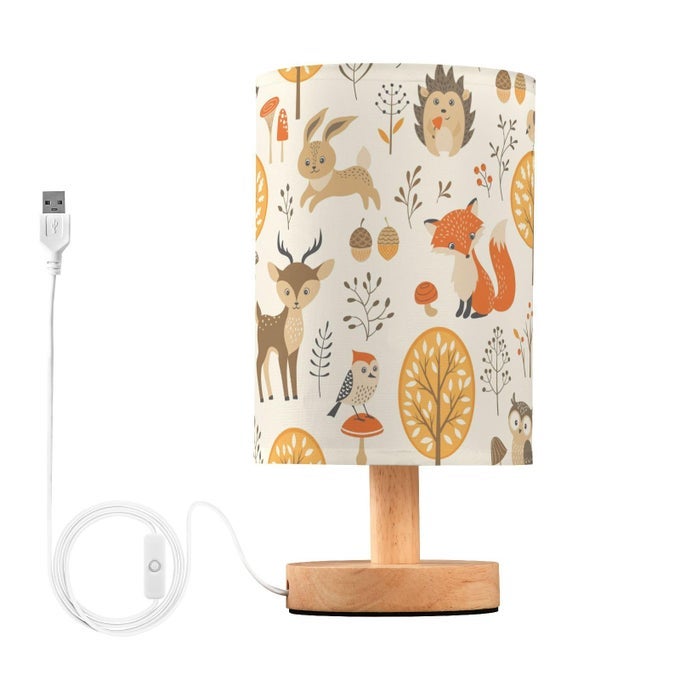 BEDSIDE TABLE LAMP WOODLAND ANIMALS NIGHTSTAND LAMP WITH WOOD FOX OWL DEER BUUNY TREES LEAVES DESK LAMPS FOR BEDROOM LIVING ROOM NURSERY OFFICE HOME DECOR