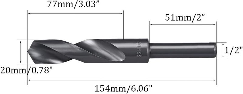 NACX 20mm Reduced Shank Drill Bit, 1/2” Shank High Speed Steel Twist Drill Bit HSS 9341 for Aluminum Plate Copper Wood Stainless Steel - Image 1