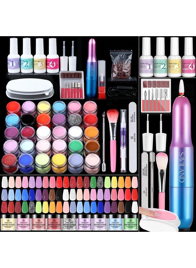 Saviland - Dip Powder Nail Kit With Drill 30 Colors Keratin Dip Nails Powder Kit Starter Set With Dipping Powder Liquid Set With Top Base Coat Activator For Beginners All Seasons Tones Home Diy Salon - Image 1