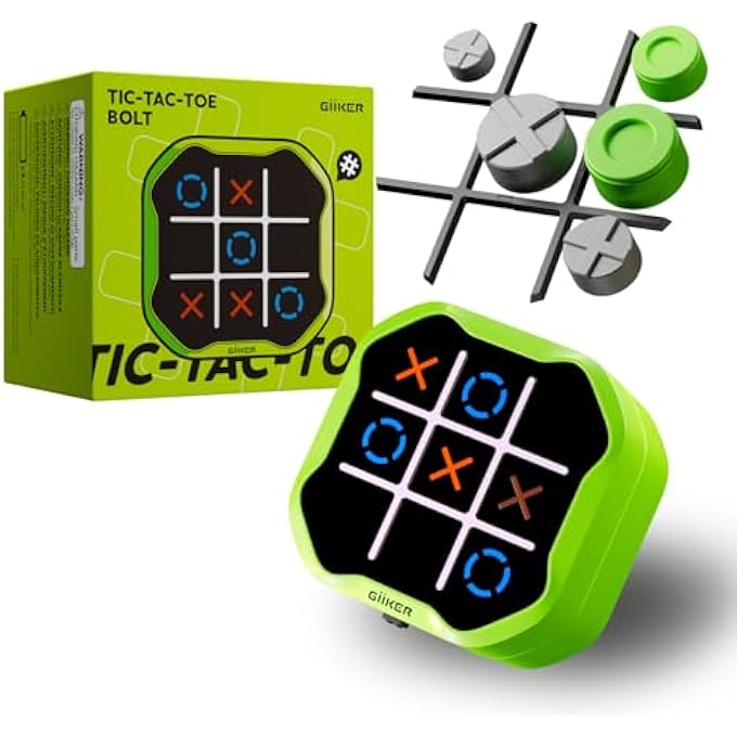 TIC TAC TOE BOLT GAME, ORIGINAL 3-IN-1 HANDHELD PUZZLE GAME CONSOLE, PORTABLE TRAVEL GAMES, BOARD GAMES FOR CHILDREN AND ADULTS, BIRTHDAY GIFTS FOR CHILDREN FROM 3 YEARS (GREEN) - Image 1