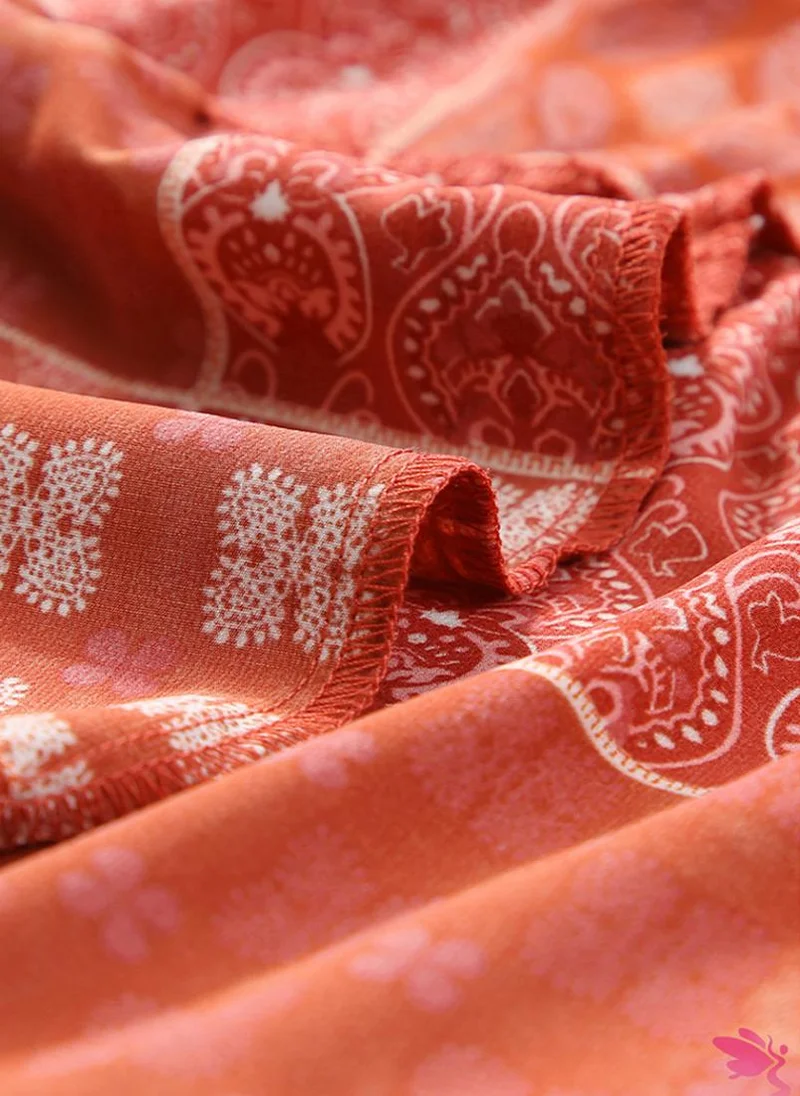 يونيكي Red Block Print Tiered Midi Skirt