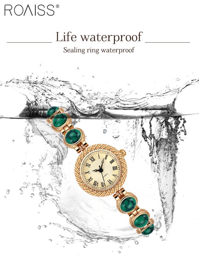 رويس ساعة كوارتز كلاسيكية نسائية، شاشة تناظرية، قرص دائري مع أرقام رومانية، ساعة يد أنيقة مقاومة للماء بسوار فيروزي كهدية للسيدات - Image 4