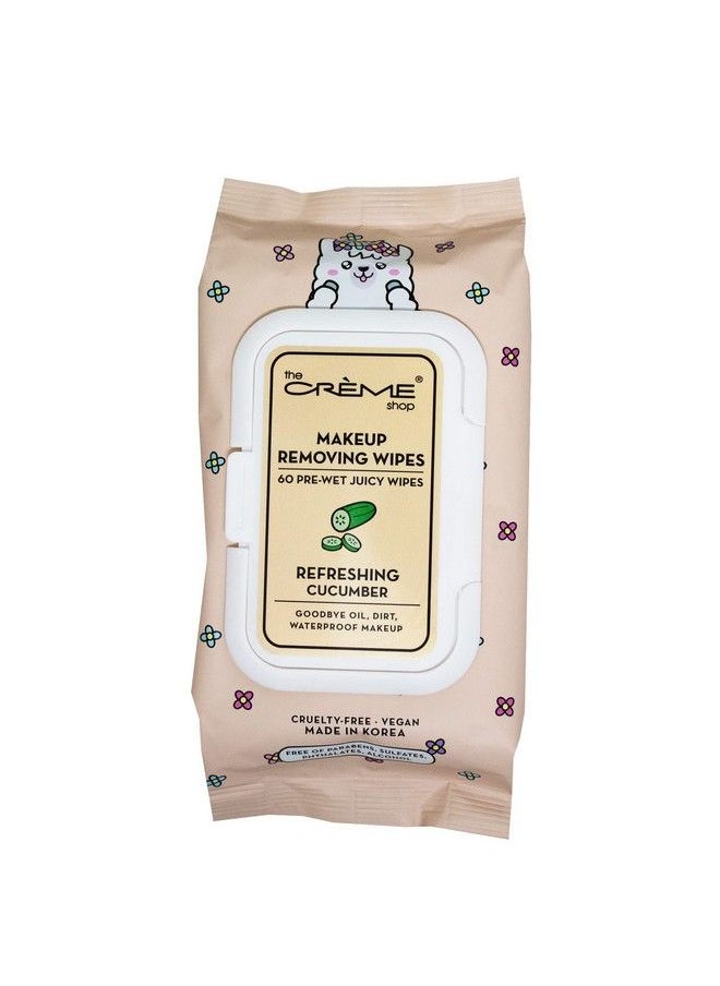 The Crème Shop Juicy Makeup Remover Wipes Made With Refreshing Cucumber | Make Up Remover | Cleansing Wipes | Hydrating Makeup Wipes (60 Pre Wet Juicy Wipes)  - Image 1