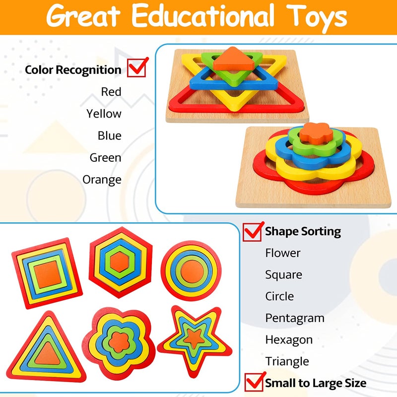 AugToy Toddler Puzzles Montessori Toy Wooden Shape Sorting Puzzle Sensory Toy Toddler Activities Preschool Learning Educational Autistic Developmental 1 2 3 Year Old Girl Boy 1-3 Dementia Game Easter Gift - Image 4