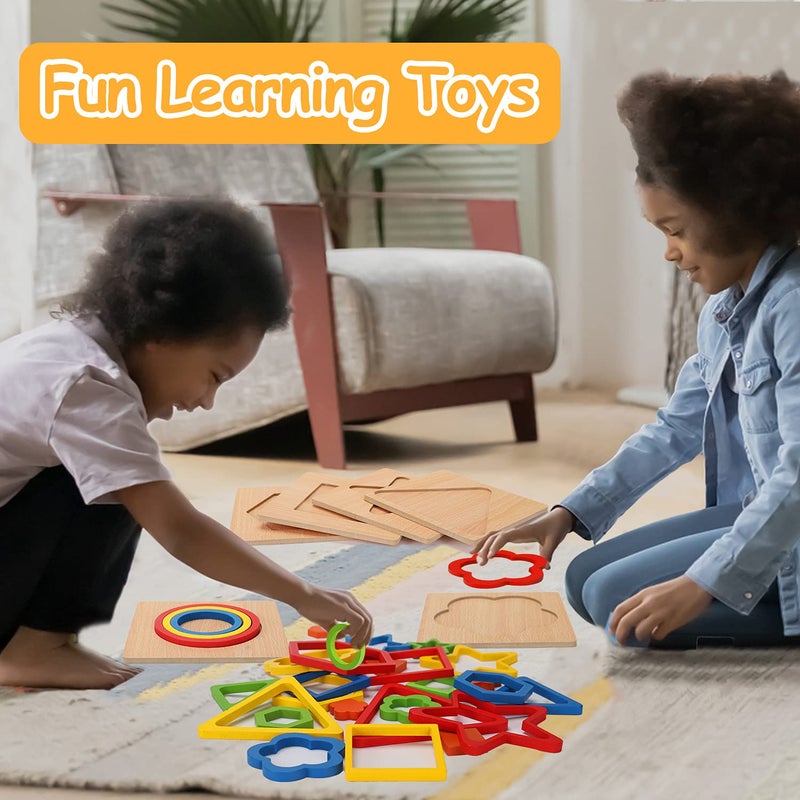 AugToy Toddler Puzzles Montessori Toy Wooden Shape Sorting Puzzle Sensory Toy Toddler Activities Preschool Learning Educational Autistic Developmental 1 2 3 Year Old Girl Boy 1-3 Dementia Game Easter Gift - Image 5