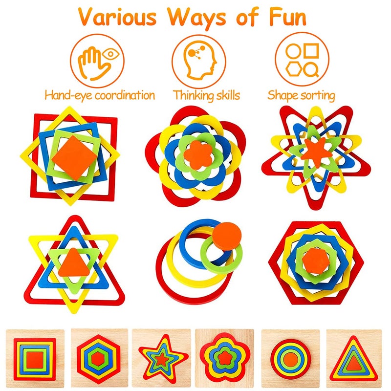 AugToy Toddler Puzzles Montessori Toy Wooden Shape Sorting Puzzle Sensory Toy Toddler Activities Preschool Learning Educational Autistic Developmental 1 2 3 Year Old Girl Boy 1-3 Dementia Game Easter Gift - Image 2