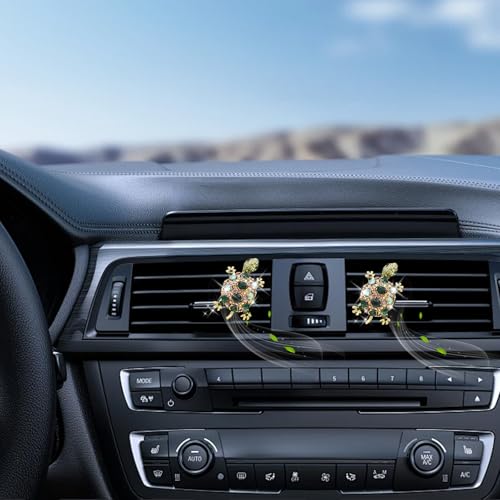 ORIESSE Green Sea Turtle Coastal Car Decor, 2pcs Turtle Car Air Freshener Vent Clips,Sparkling Beach Ocean Themed Dashbaord Decorations Accessories for Women,Rhinestone Refillable Diffuser - Image 2