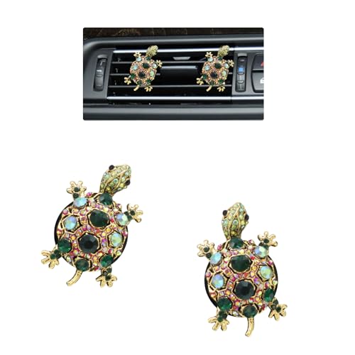 ORIESSE Green Sea Turtle Coastal Car Decor, 2pcs Turtle Car Air Freshener Vent Clips,Sparkling Beach Ocean Themed Dashbaord Decorations Accessories for Women,Rhinestone Refillable Diffuser - Image 1