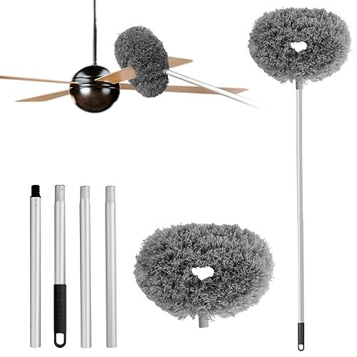 Heonay Ceiling Fan Cleaner Duster Reusable Microfiber Ceiling Fan Blade Cleaner Removable Duster with Extension Pole Adjusts 13 to 49.7 Inch for Cleaning Walls Bookshelves Furniture Door Window Top (Gray) - Image 1